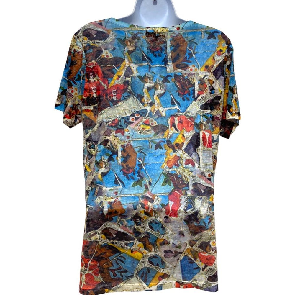Large Short Sleeve Top Multi-Color, With Rhinestones Design-Offers Welcome - Picture 4 of 4